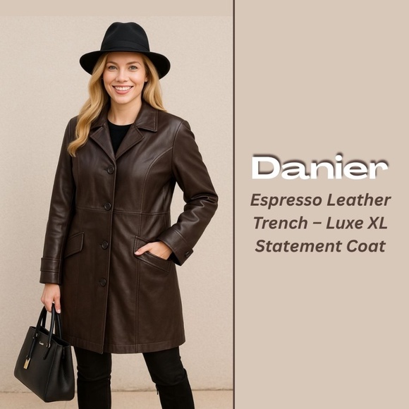 Danier Espresso Brown Leather Coat XL – Classic Trench Style Bundle & Save 🛍️ - Picture 1 of 12